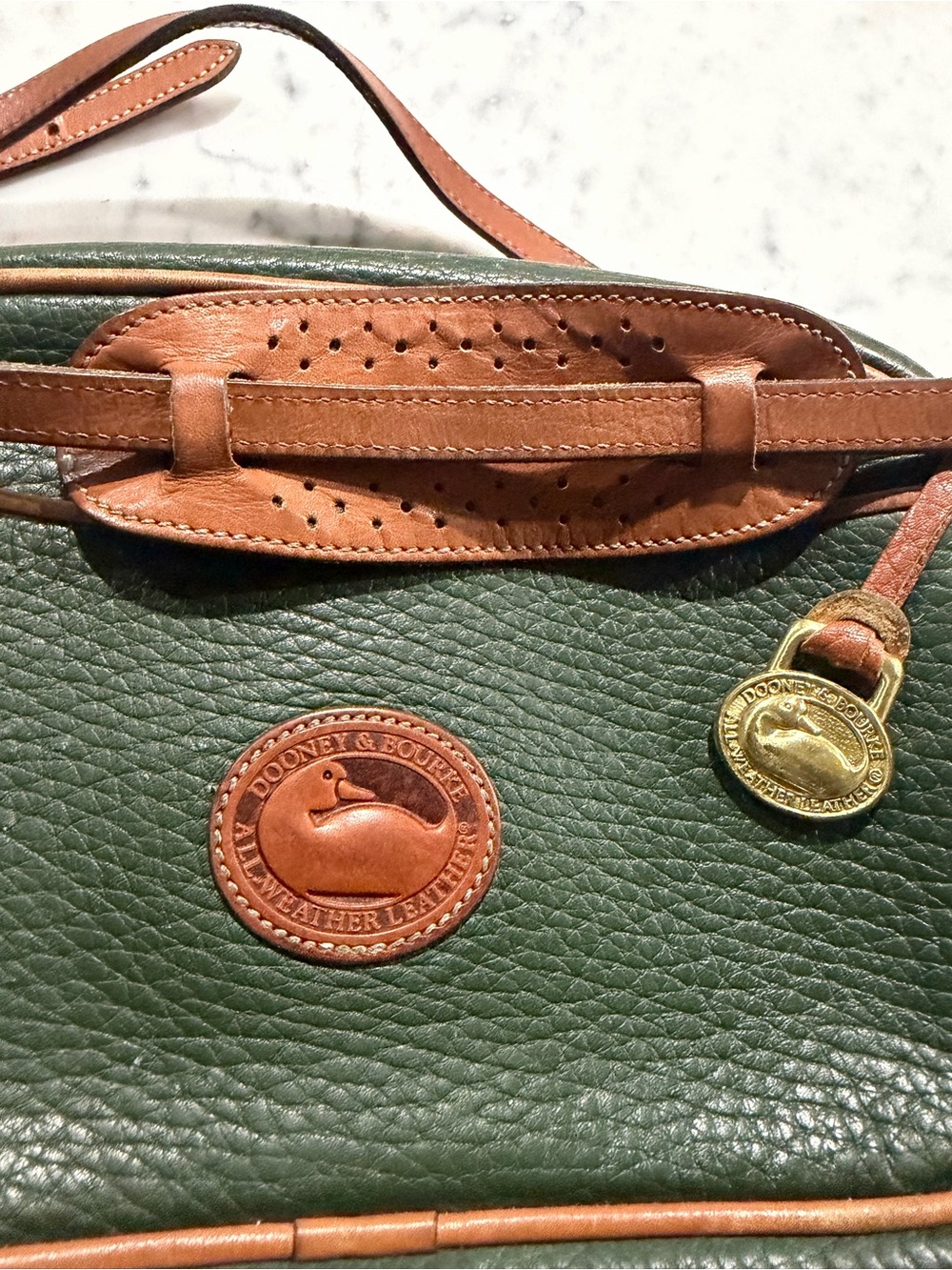 Dooney & Bourke Dark Green Pebbled Leather Belt Bag with Brown Trim - Picture 10 of 12